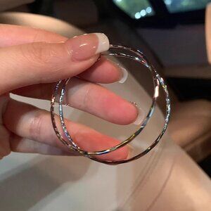 Big 50mm Hammered type texture Hoop earrings with 925 Sterling silver Pins 2/$25